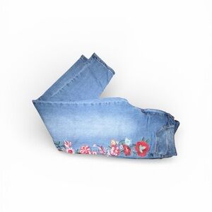 VENUS Blue Jeans with Red Floral Embroidery